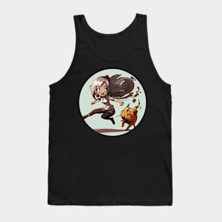 Chibi Girl and Her Cat (round) Tank Top